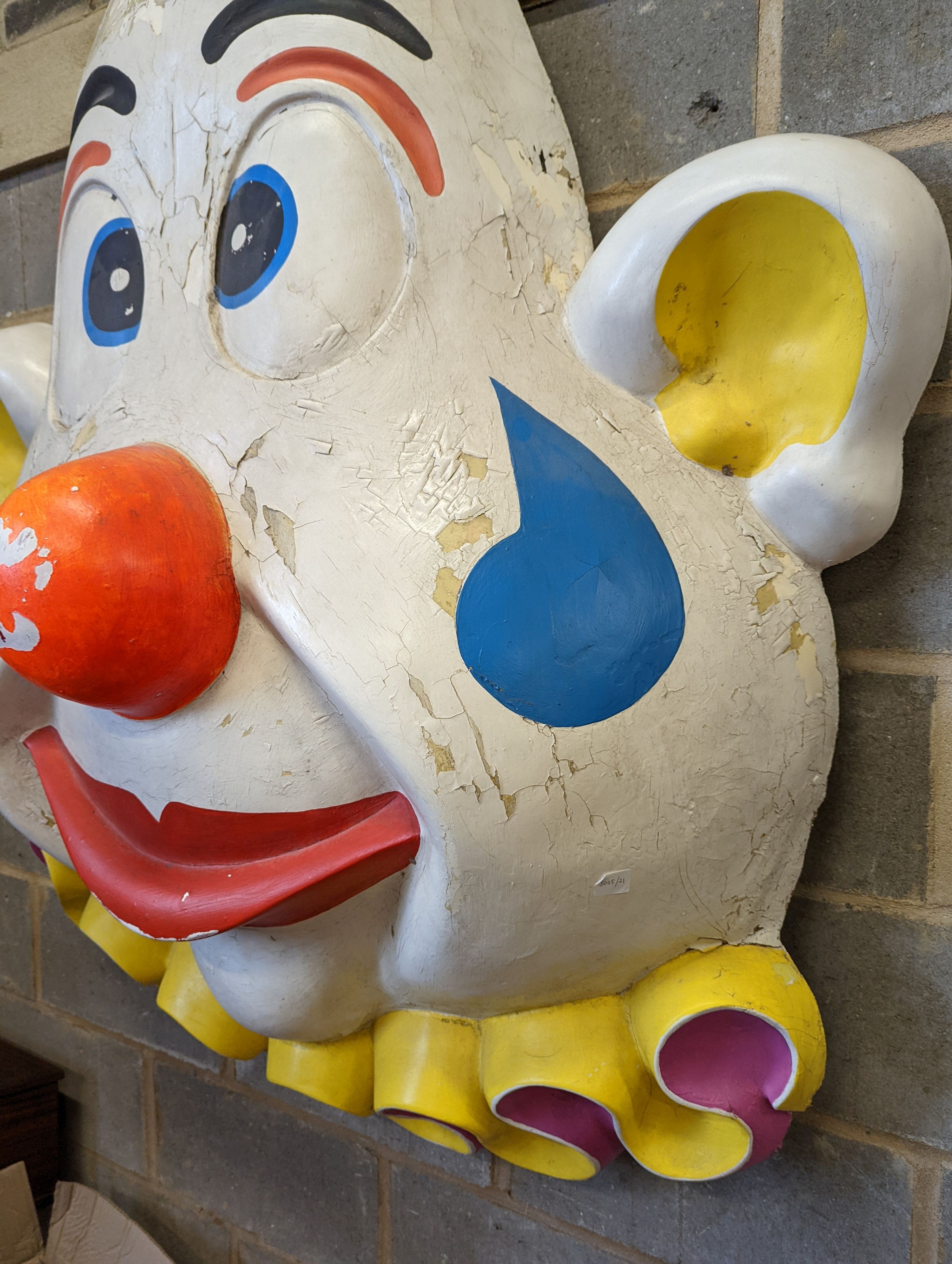 A large composition clown mask, ex. circus, height 145cm